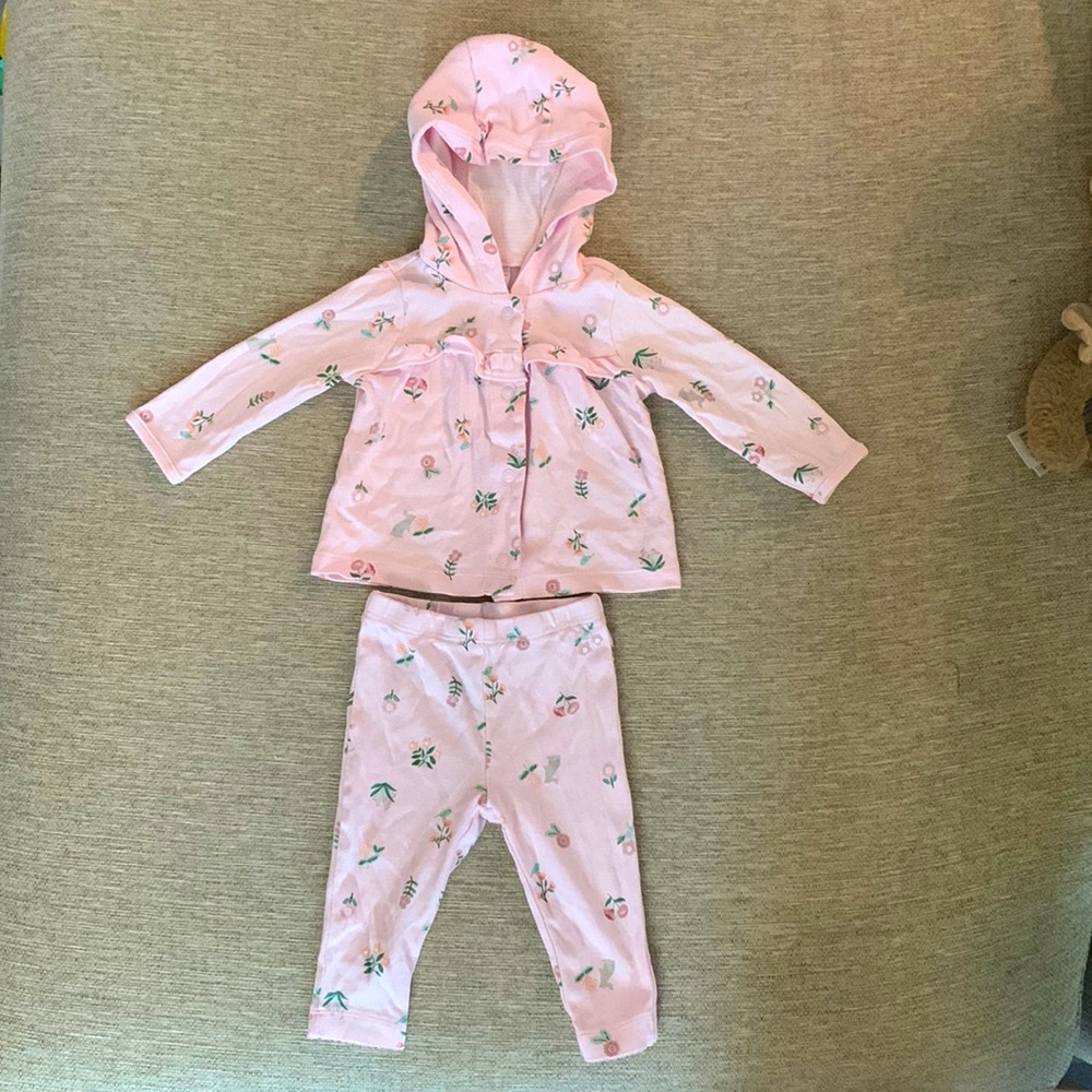 Floral bunny girls hooded cardigan and pants set